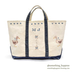 1980's LLBEAN ART PAINT BOAT AND TOTE NAVY... LARGE