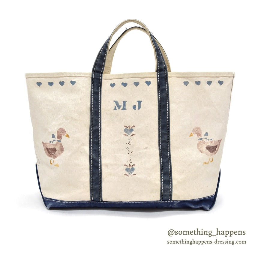 1980's LLBEAN ART PAINT BOAT AND TOTE NAVY... LARGE