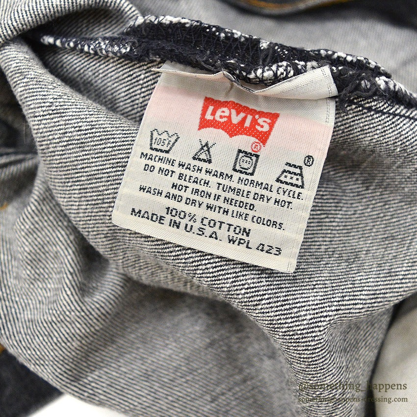 Levi's 501 BLACK DENIM PANTS Made in USA ORANGE STITCH... W34/L32