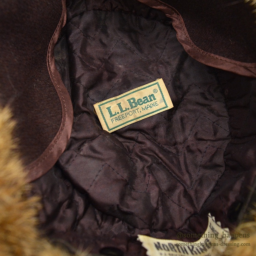 1980's LLBEAN NORTH KING NATURAL RABBIT FUR WITH COTTON CLOTH HAT... XL
