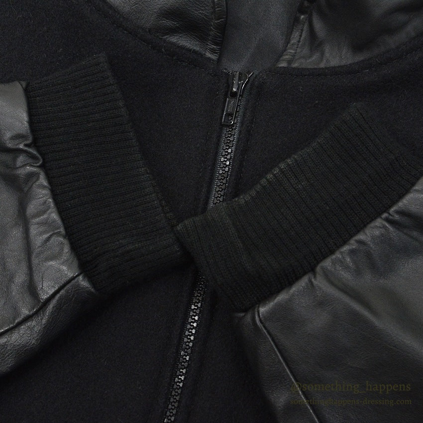 1990's~ CHARMED ALL BALCK WOOL / LEATHER JACKET .... M