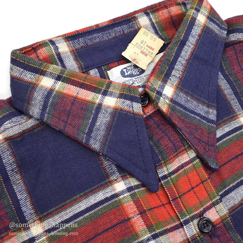 1970's DEADSTOCK MR.LEGGS PLAID COTTON FLANNEL SHIRT ... L