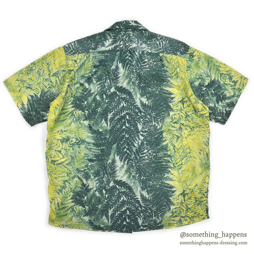 1950's KAMEHAMEHA LEAF PATTERN NYLON ALOHA SHIRT ... L