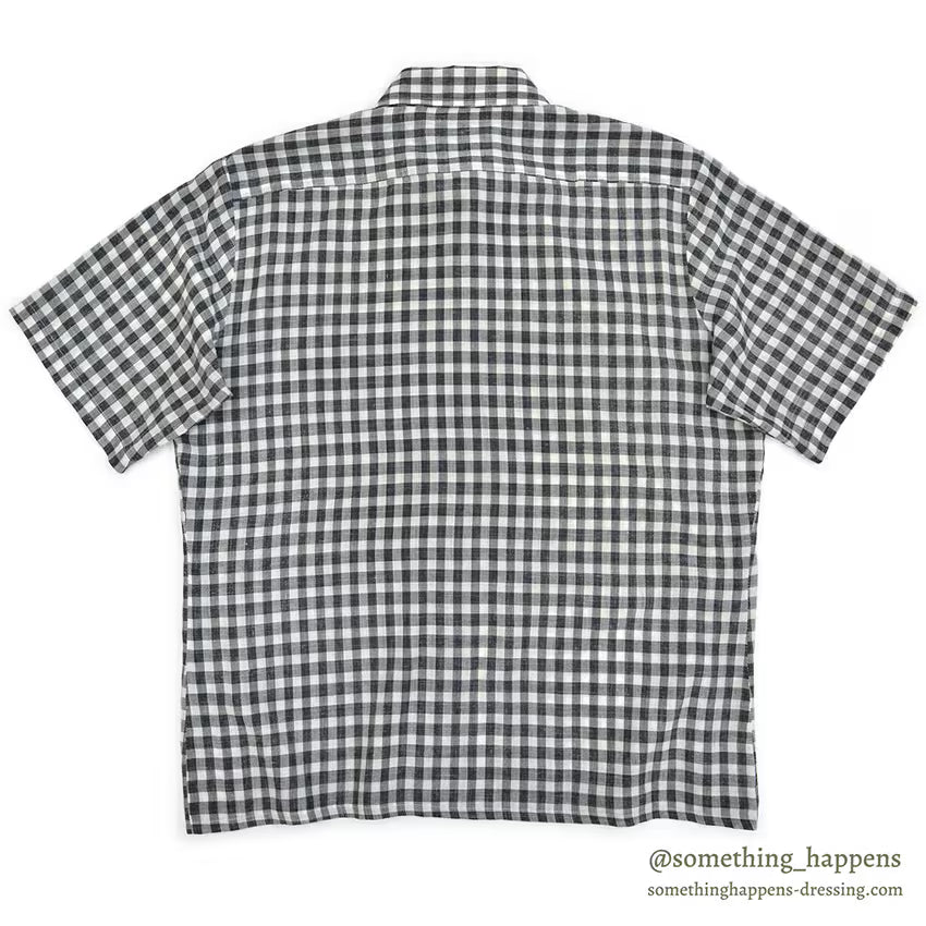 1970's CAMPUS BLACK GINGHAM CHECK S/S SHIRT ... L