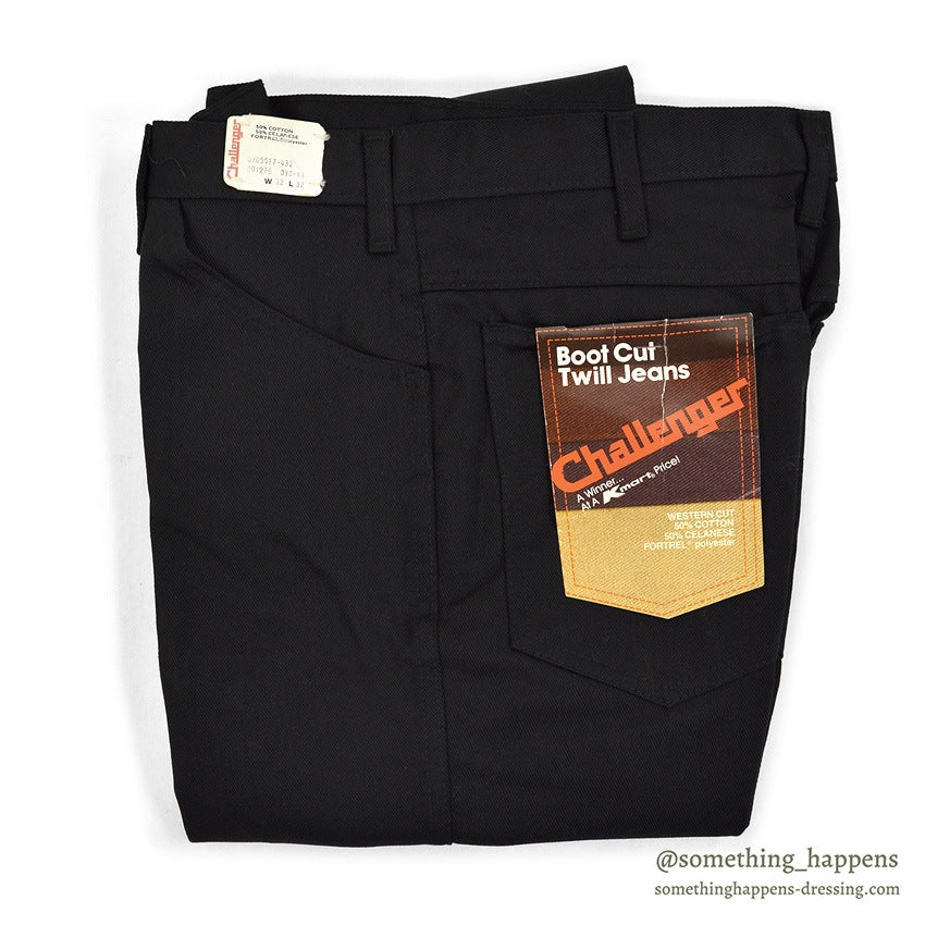 1970's~ DEADSTOCK CHALLENGER BY Kmart BLACK BOOT CUT TWILL PANTS... W32/L32