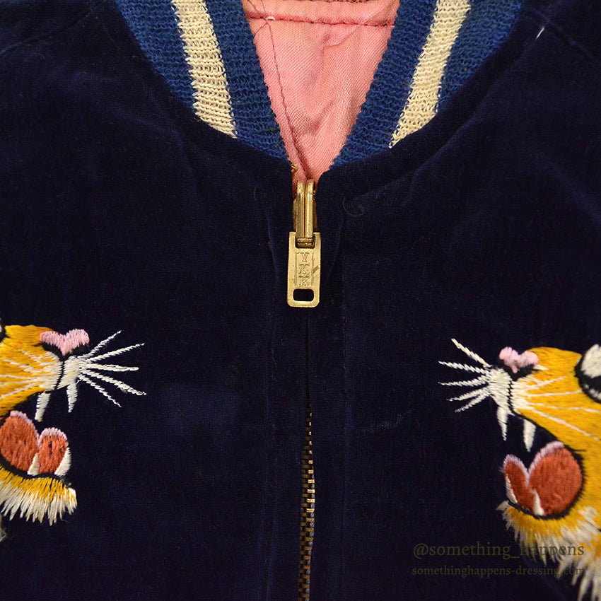 1950s- JAPAN SOUVENIR JACKET FOR KIDS (Sukajan) - Navy Velvet with YKK Zipper...