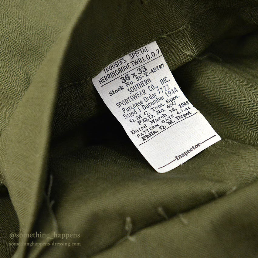 1940's DEADSTOCK U.S.ARMY WW2 M-43 HBT TROUSERS ... W36/L33