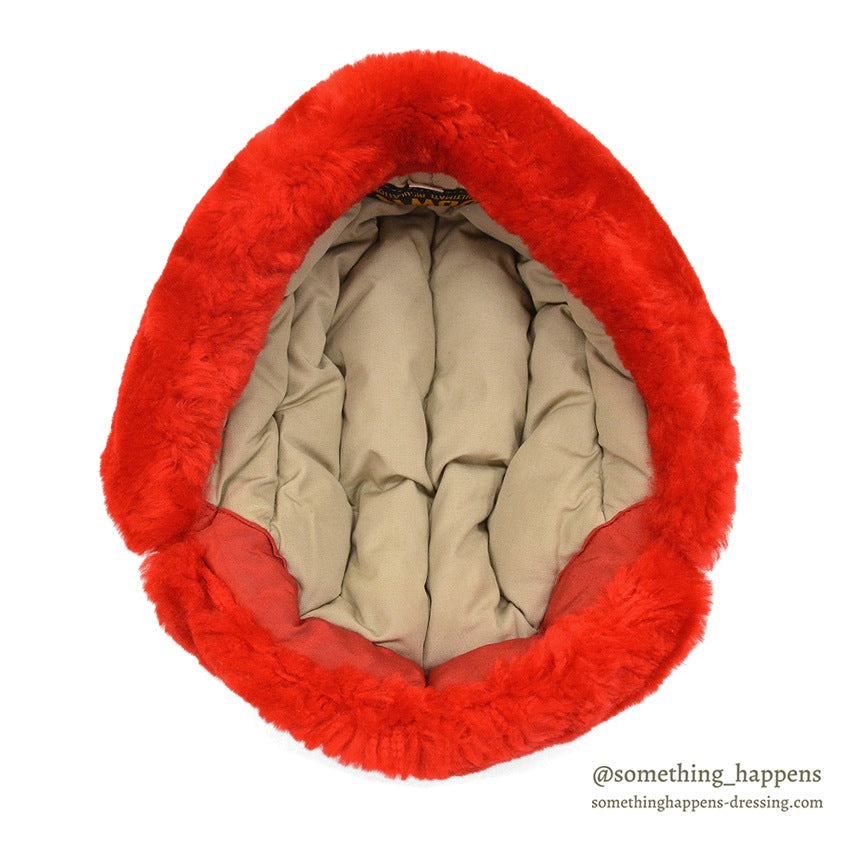 1960's EDDIE BAUER MOUTON FUR DOWN HAT / HUNTER'S RED...XL