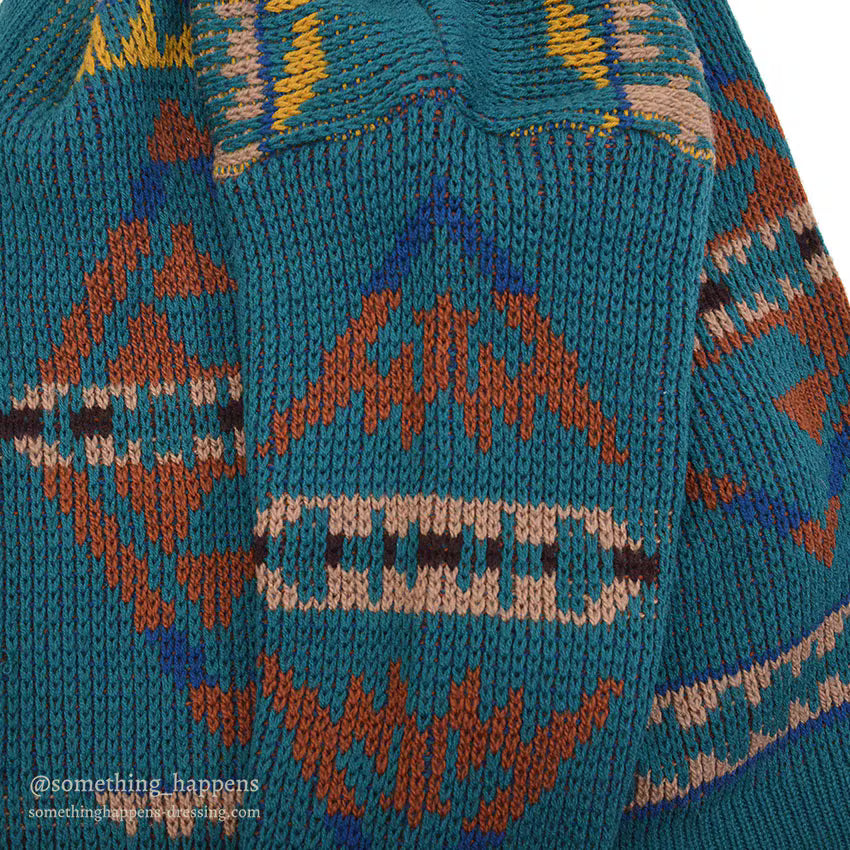 ~1980's PENDLETON NATIVE PATTERN ZIP-UP WOOL CARDIGAN... M