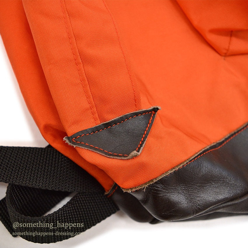 1970's EDDIE BAUER ORANGE NYLON/LEATHER RUCK SACK...