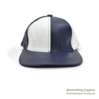 1990's NAVY/WHITE LEATHER PANEL CAP...