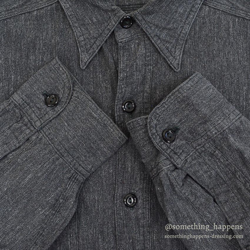 1950's HERCULES BLACK CHAMBRAY SHIRT / ELBOW PATCHES...