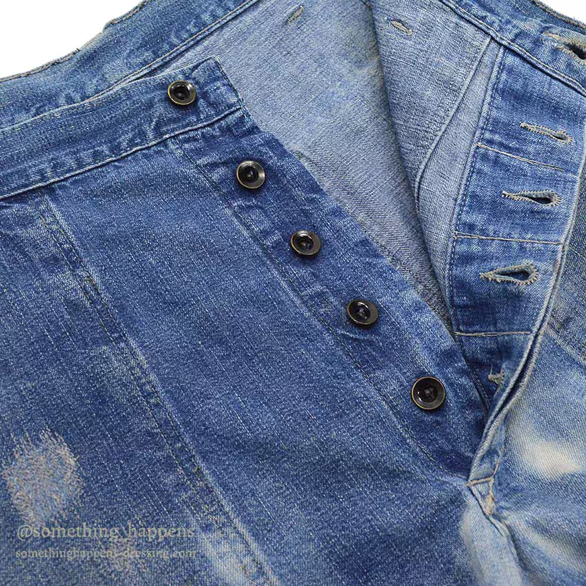 1940's U.S.NAVY BLEACHED DENIM TROUSERS / METAL BUTTON ... Fits W30