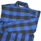 70's FIVE BROTHER Block Check Blue x Black Flannel Shirt ... M