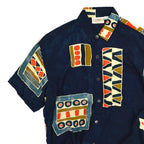 ~90's SERENDIPITY ART Indigo-dyed Rayon S/S Shirt ... M