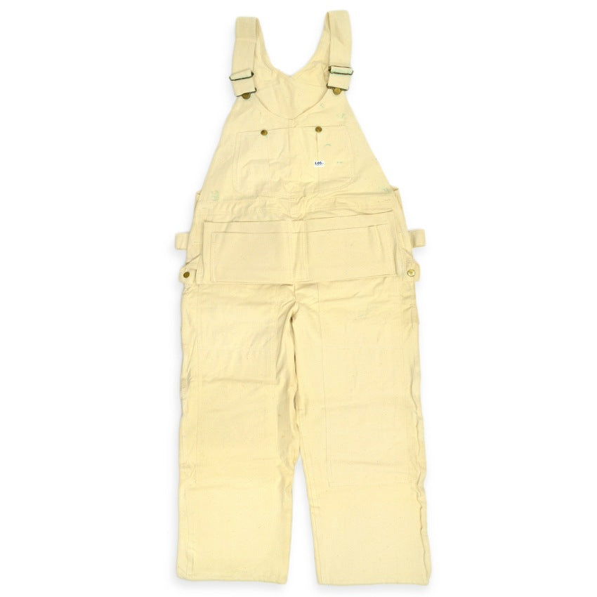 1970s Deadstock Lee Off-White Overalls, Double Knee, with Apron, Lot.C44SB ... W40 L30
