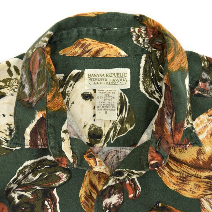 1980's BANANA REPUBLIC SAFARI & TRAVEL DOG ​​PRINT SHIRT...S