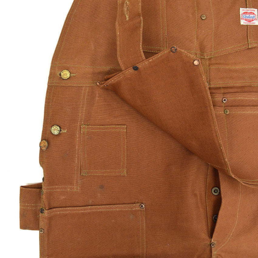 1950's DEADSTOCK CARHARTT BROWN DUCK DOUBLE KNEE OVERALL... W42 L32