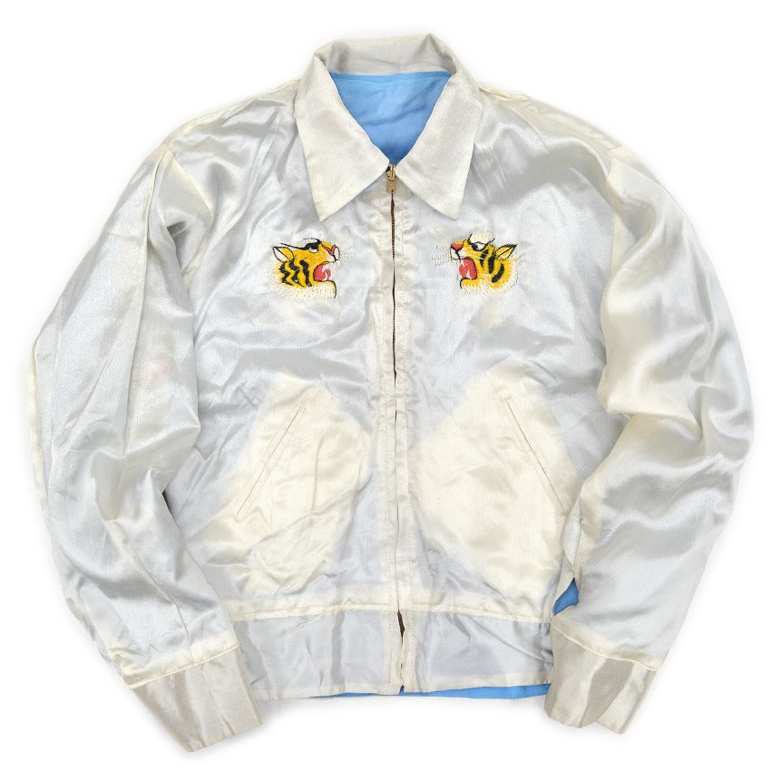 1960's VIETNAM ERA JAPAN SOUVENIR JACKET LIGHT BLUE Dragon Hawk Tiger ... M