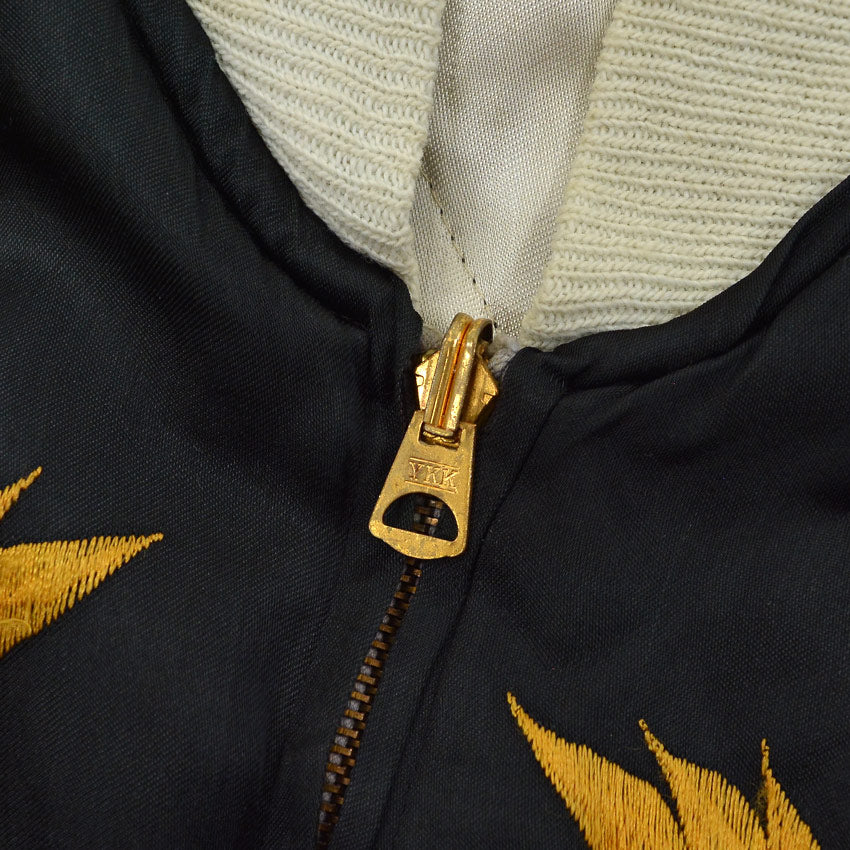 1940s- JAPAN SOUVENIR JACKET (Sukajan) - Black with gold embroidery of tiger, eagle, and dragon - YKK zipper...