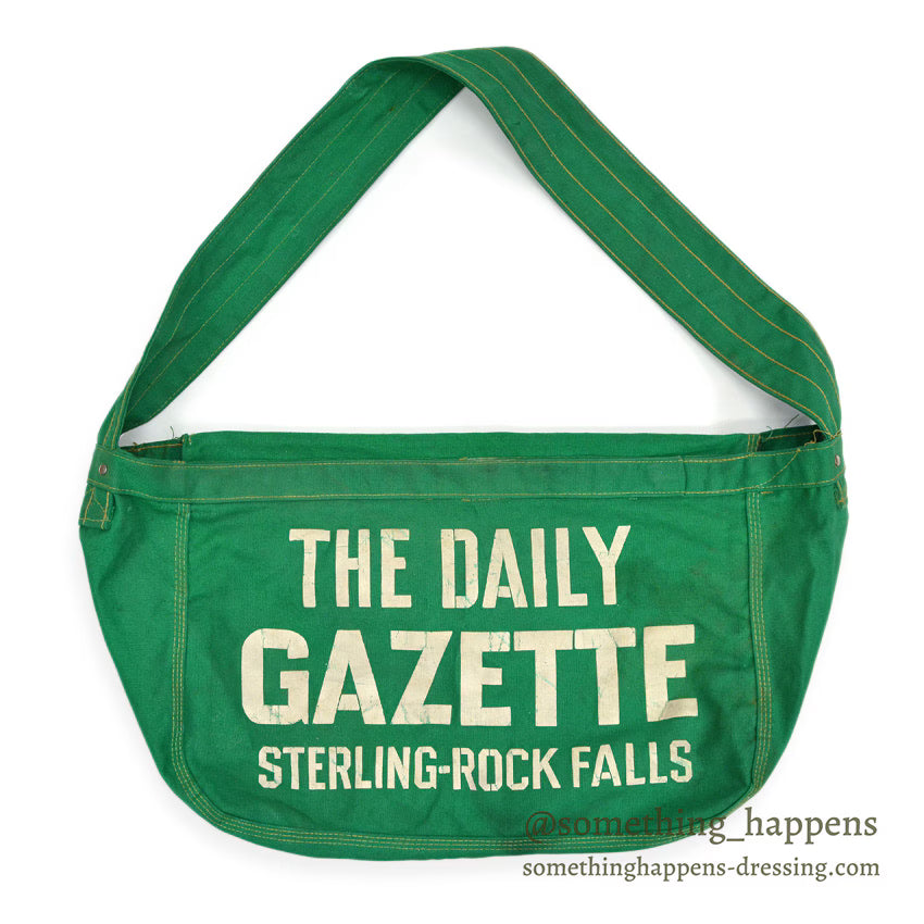 1960's THE DAILY GAZETTE STERLING-ROCK FALLS NEWS PAPER BAG GREEN...