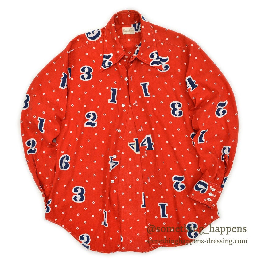 1970's BIANDI CELLINI NUMBERS DOTS COTTON RAYON SHIRT ... M