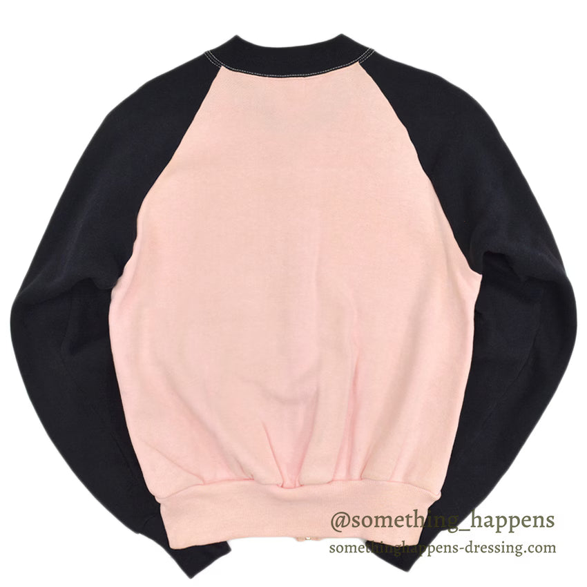 1950's DEADSTOCK HEALTHKNIT BLACK/PINK ZIP UP SWEAT SHIRT ... M