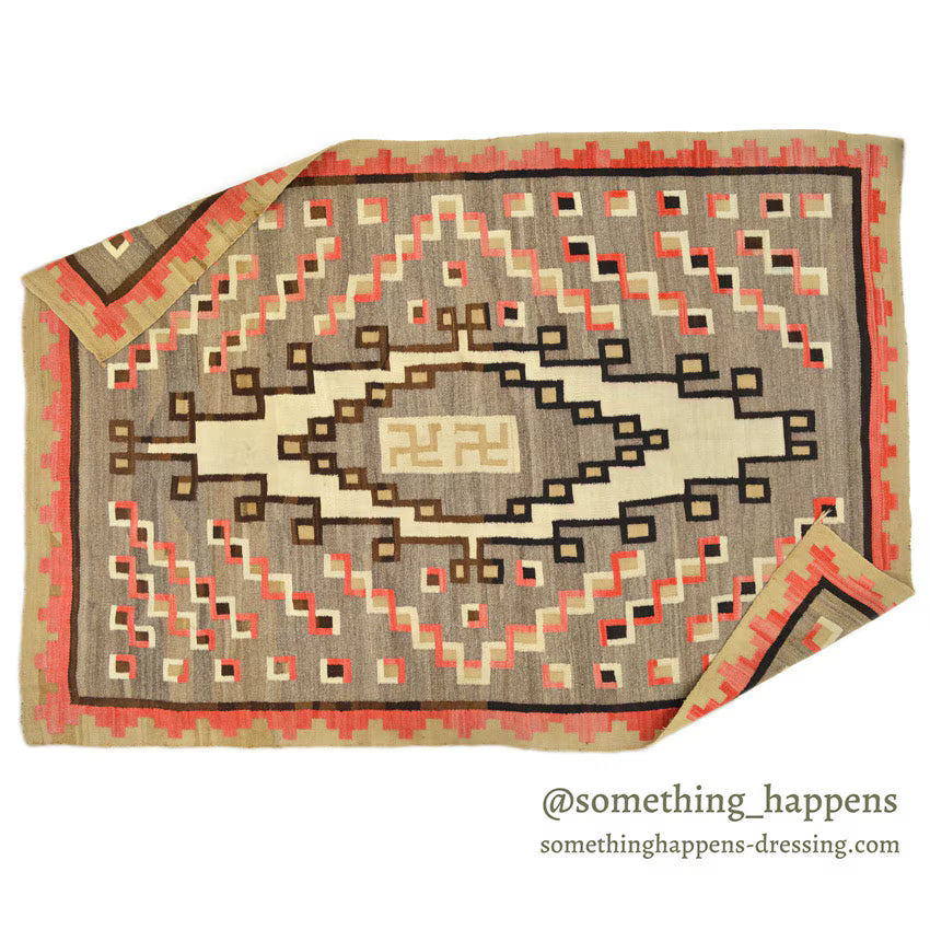 c.1920's NAVAJO RUG WHIRLING LOGS SWASTIKA... 212cm/145cm