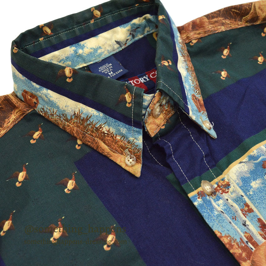 1990's BOSTON PREPATORY CO. DOG PRINT B/D SHIRT ... M