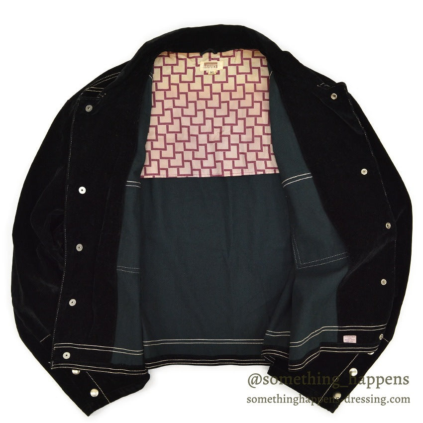 1970's MONTGOMERY WARD TWO POCKETS BLACK VELVETEEN JACKET... XL