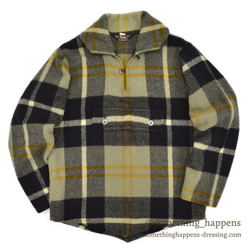 1950's~ WOOLRICH WOOL PLAID PULLOVER JACKET... MEDIUM