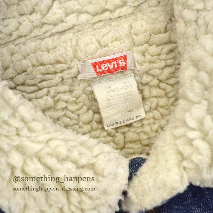 1970's Levi's 70605-0217 DENIM BOA JACKET ADD POCKETS / FADED... 44
