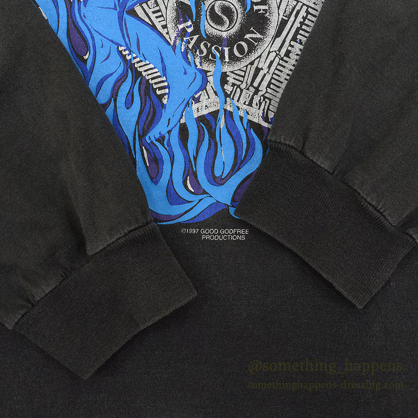 1990's ONEITA MOTORCYCLE ART FIRE PATTERN L/S T-SHIRT ... LARGE