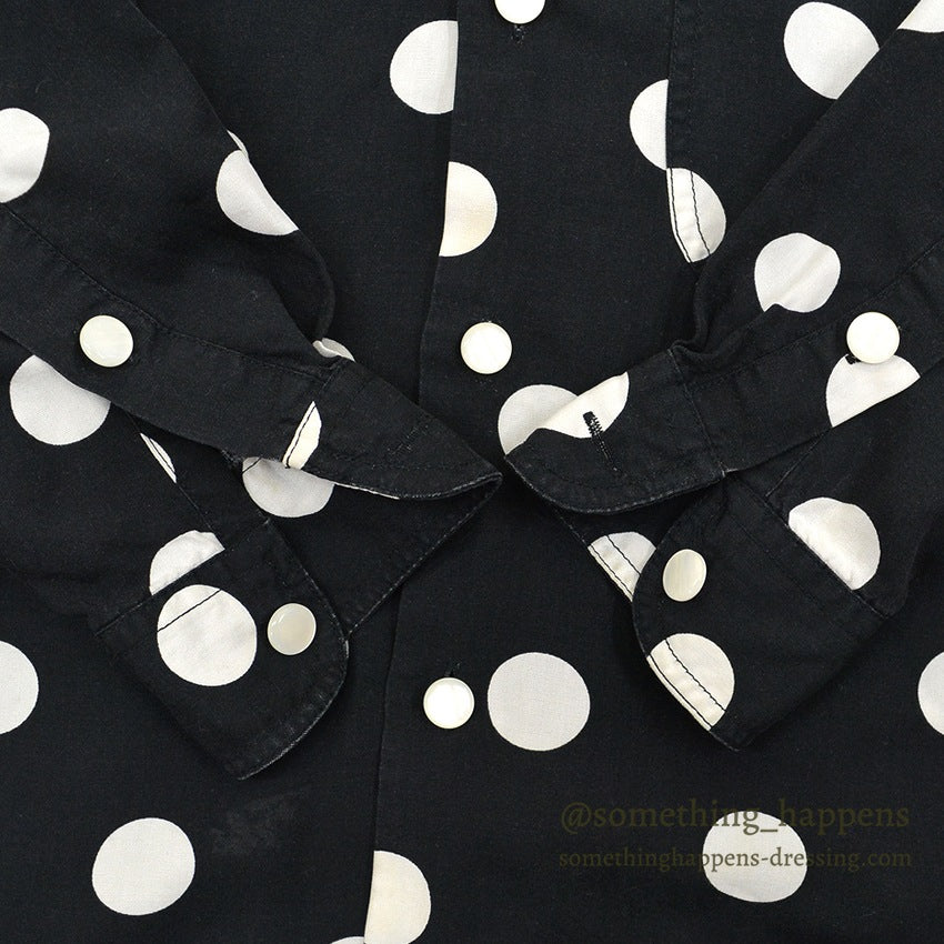 1990's LIZ WEAR DOTS RAYON SHIRT BLACK/WHITE...S