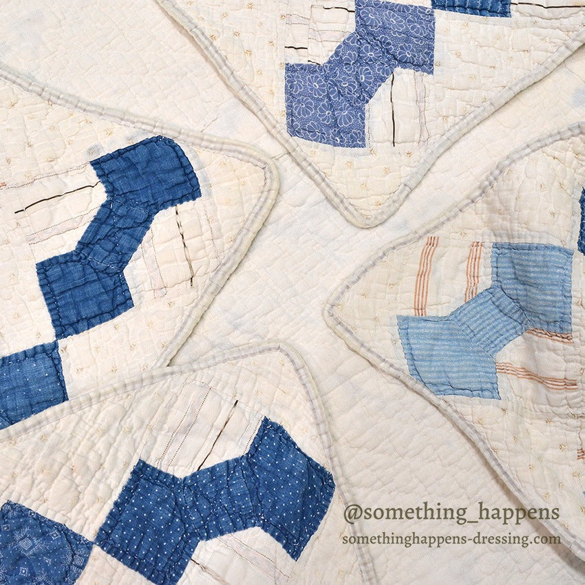 ANTIQUE BOWTIE INDIGO CALICO PATCHWORK CRIB QUILT... 122cm/100cm