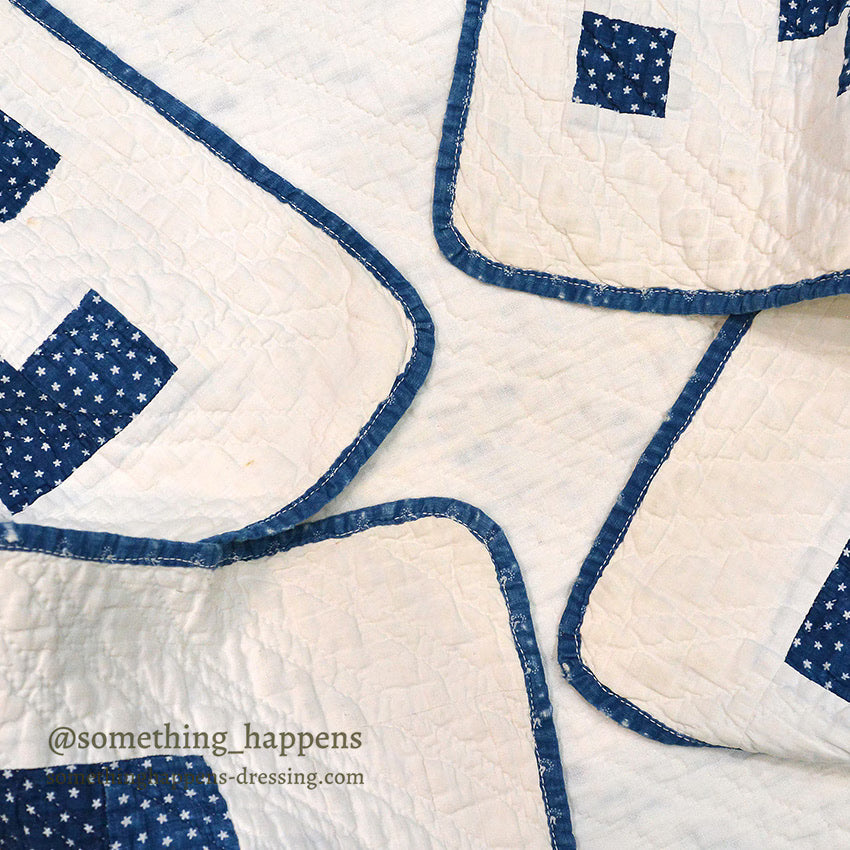 ANTIQUE LIGHTNING STREAK ZIG ZAG INDIGO STAR CALICO PATCHWORK QUILT... 195cm/120cm