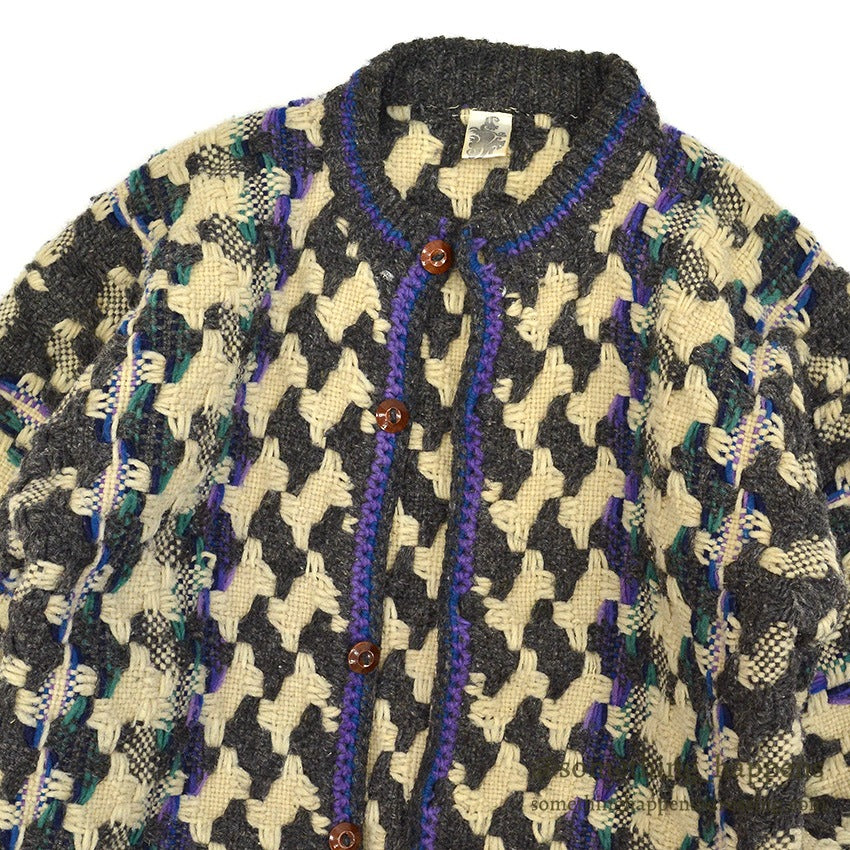 OLD ECUADOR HAND MADE WOOL KNIT CARDIGAN...