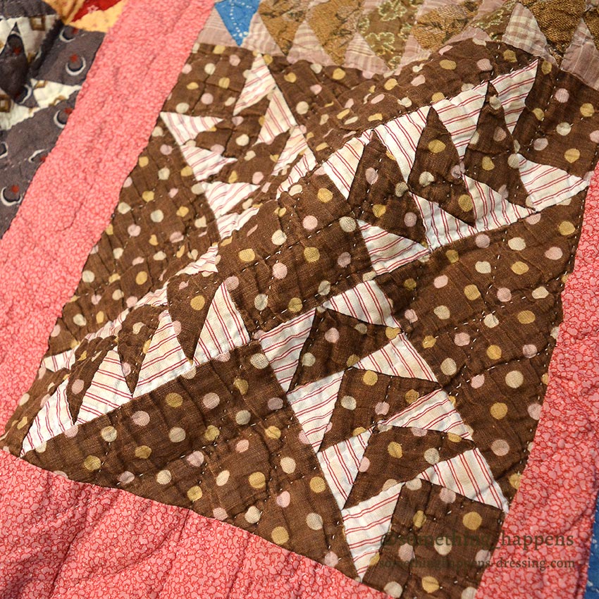 ANTIQUE WILD GOOSE CHASE RED/INDIGO PATCHWORK QUILT... 171cm/171cm
