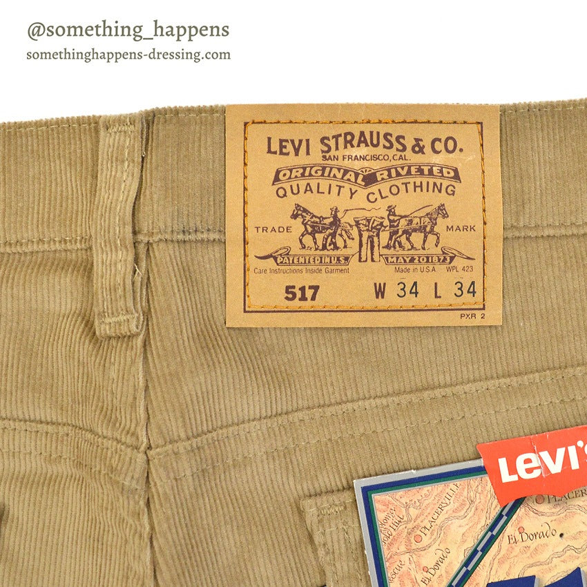 1990's DEADSTOCK Levi's 517 BOOT CUT CORDUROY PANTS TAN... W34/L34