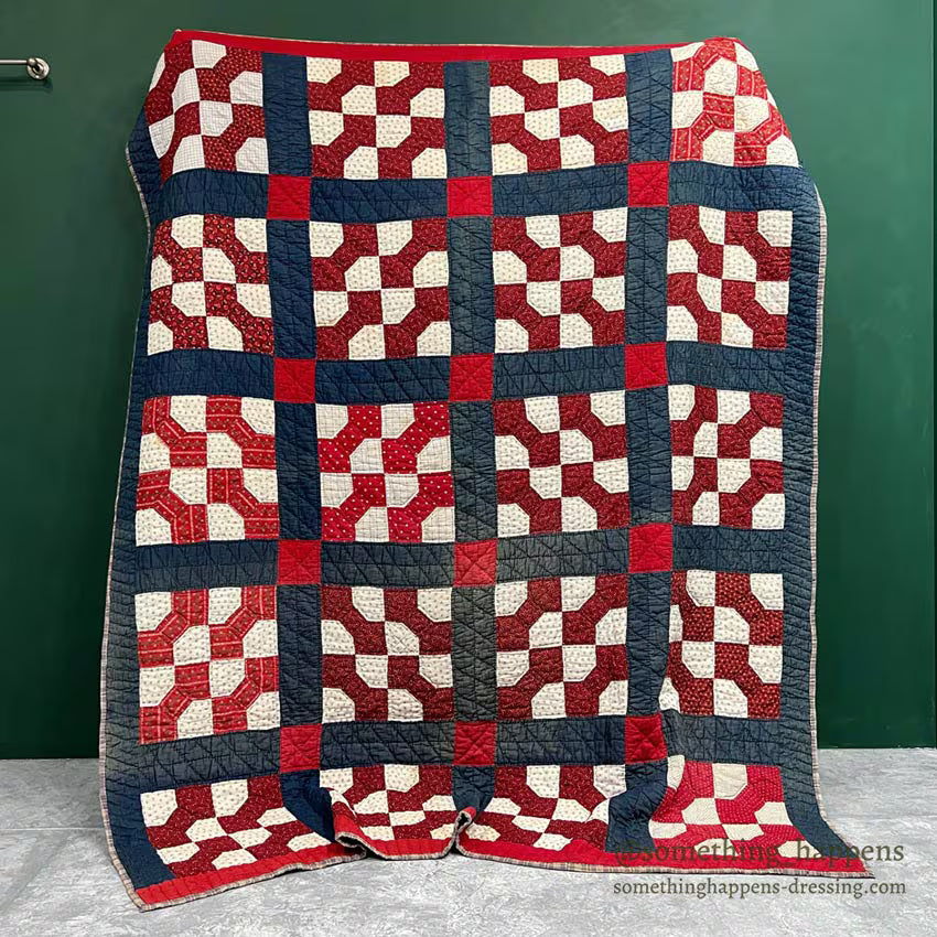 ANTIQUE BOWTIE PATCHWORK BANDANA PIECE QUILT... 214cm/170cm