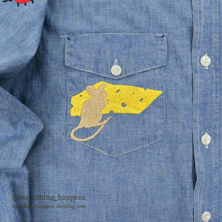1950's SUPER PIONEER EMBROIDERY ALL COTTON CHAMBRAY SHIRT ... 16