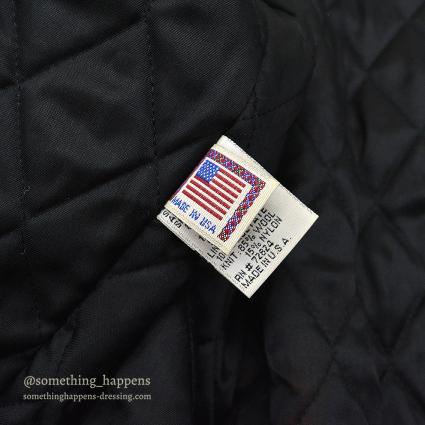 1990's GOLDEN BEAR ALL BLACK WOOL / LEATHER VARSITY JACKET... L