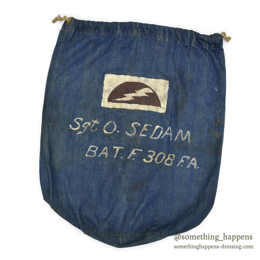 1910's USARMY WW1 ERA BLUE DENIM BARRACKS BAG HAND PAINT...