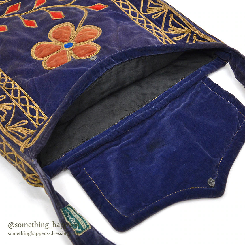 1950's~ KHYBER HAND MADE EMBROIDERED BLUE VELVET SHOULDER BAG...