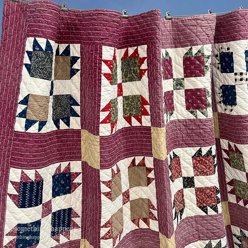 ANTIQUE BEAR'S PAW PATCHWORK QILT MAROON... 197cm/194cm