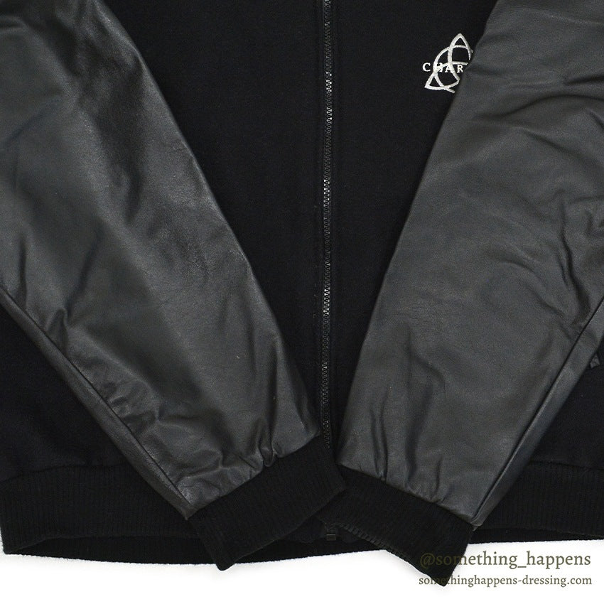 1990's~ CHARMED ALL BALCK WOOL / LEATHER JACKET .... M