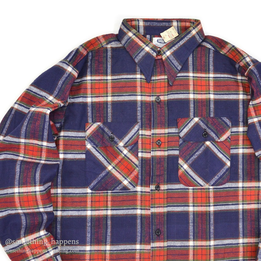 1970's DEADSTOCK MR.LEGGS PLAID COTTON FLANNEL SHIRT ... L