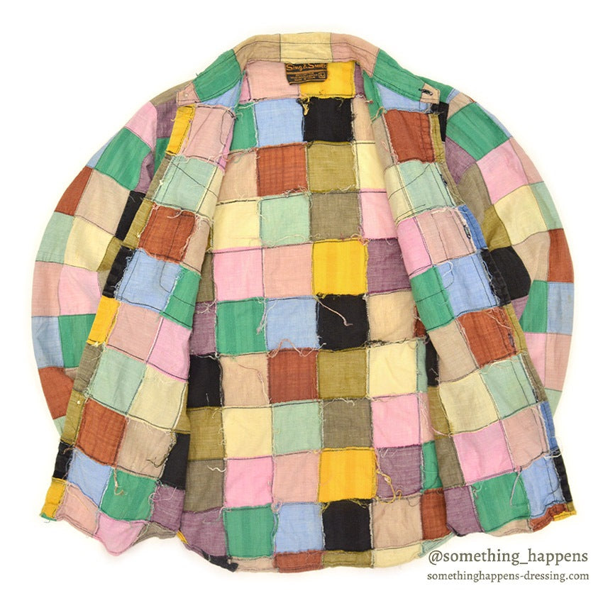 1970's SING & SMILE INDIA MADRAS CRAZY PATCHWORK SHIRT ... L