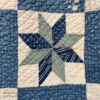 ANTIQUE EIGHT POINT STAR INDIGO CALICO PATCHWORK QUILT... 202cm/168cm