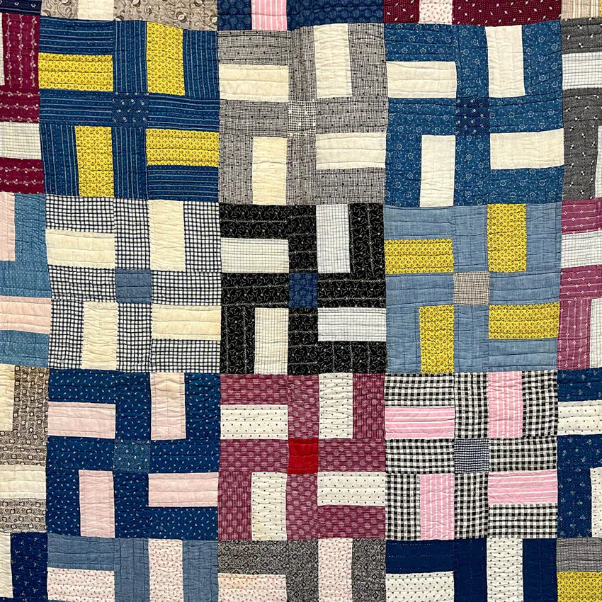 ANTIQUE WHIRLING LOGS SWASTIKA CRAZY PATCHWORK QUILT... 202cm/166cm